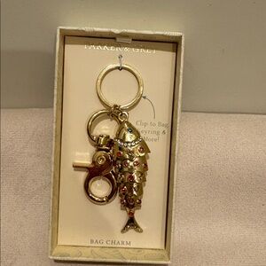 Gold Fish Charm Keyring - Gold with Multicolor Stones